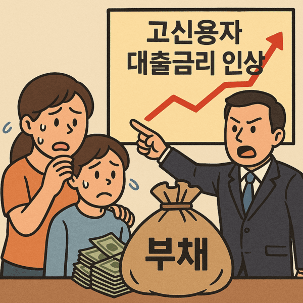고신용자의 대출금리 인상으로 고신용 중·저소득 차주의 부담이 커진다는 내용이 담긴 생성형 AI 이미지. (사진= 챗GPT)